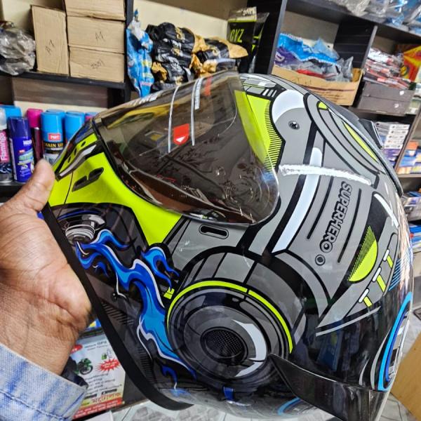 Vega Bolt Superhero Full Face Helmet – Dull Black Neon Yellow